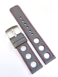 Pasek szary skórzany Rally 22 mm (z przeszyciem magenta)