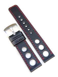 Pasek czarny skórzany z czerwonym przeszyciem 22 mm Syrena Sport