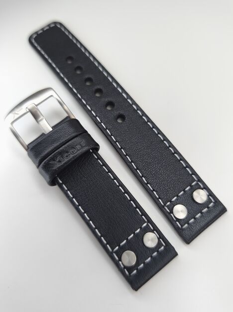 Pasek czarny skórzany Spark 22 mm