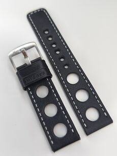 Pasek czarny skórzany Rally 22 mm (z białym przeszyciem)
